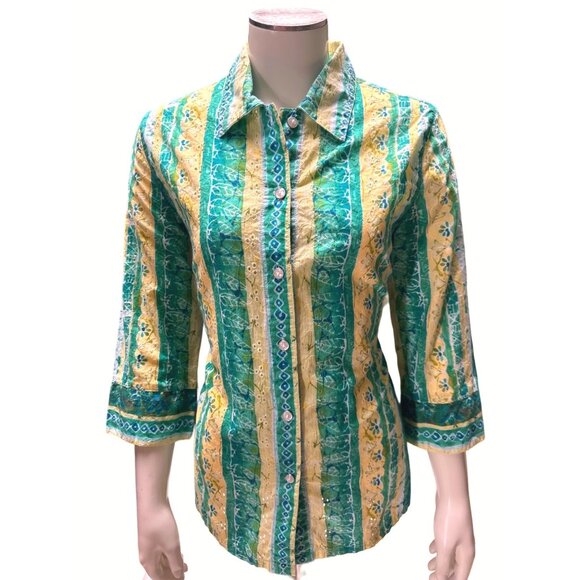 City Blues By Koret Womens Striped Button Up Shirt Size S All Cotton - Picture 1 of 10